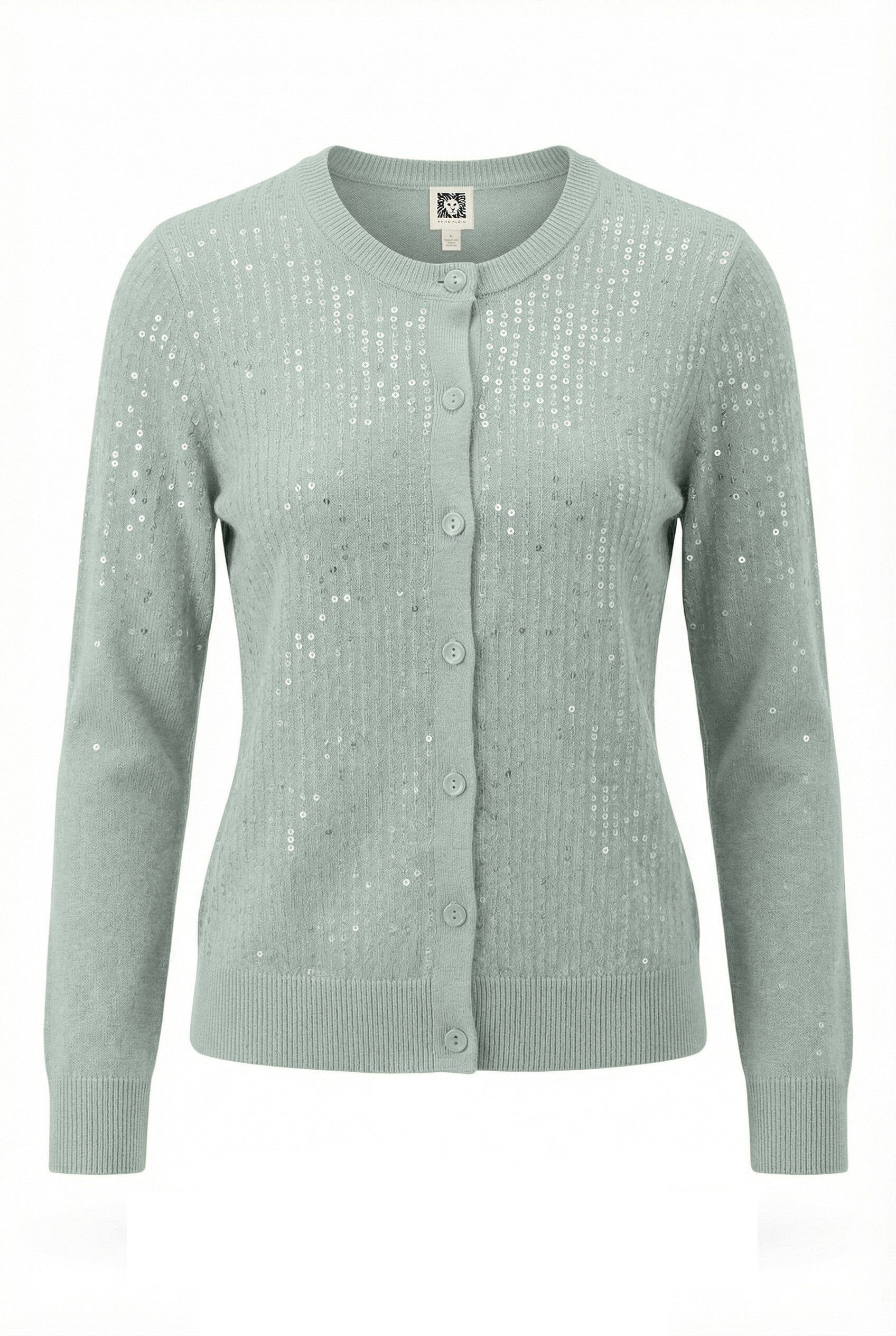 Anne Klein Soft Aloe Crew Neck Knit Cardigan with Sequins