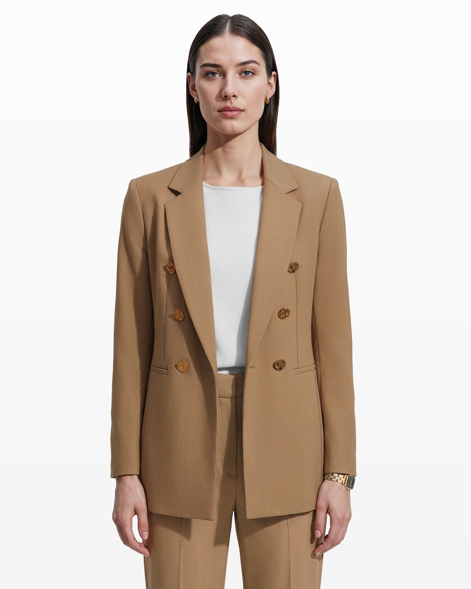 Anne Klein Double-Breasted Wool Jacket with Welt Pockets