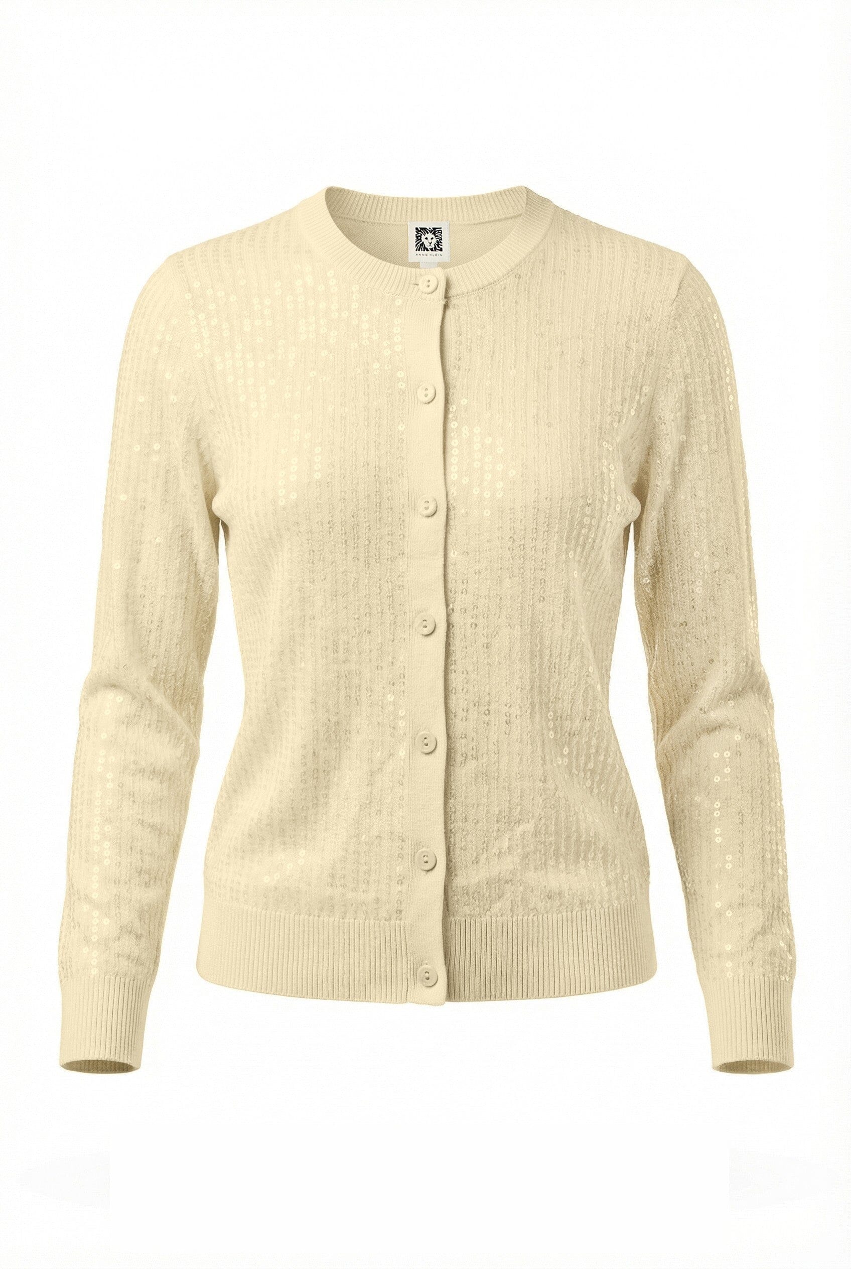 Anne Klein Crew Neck Knit Cardigan with Sequins