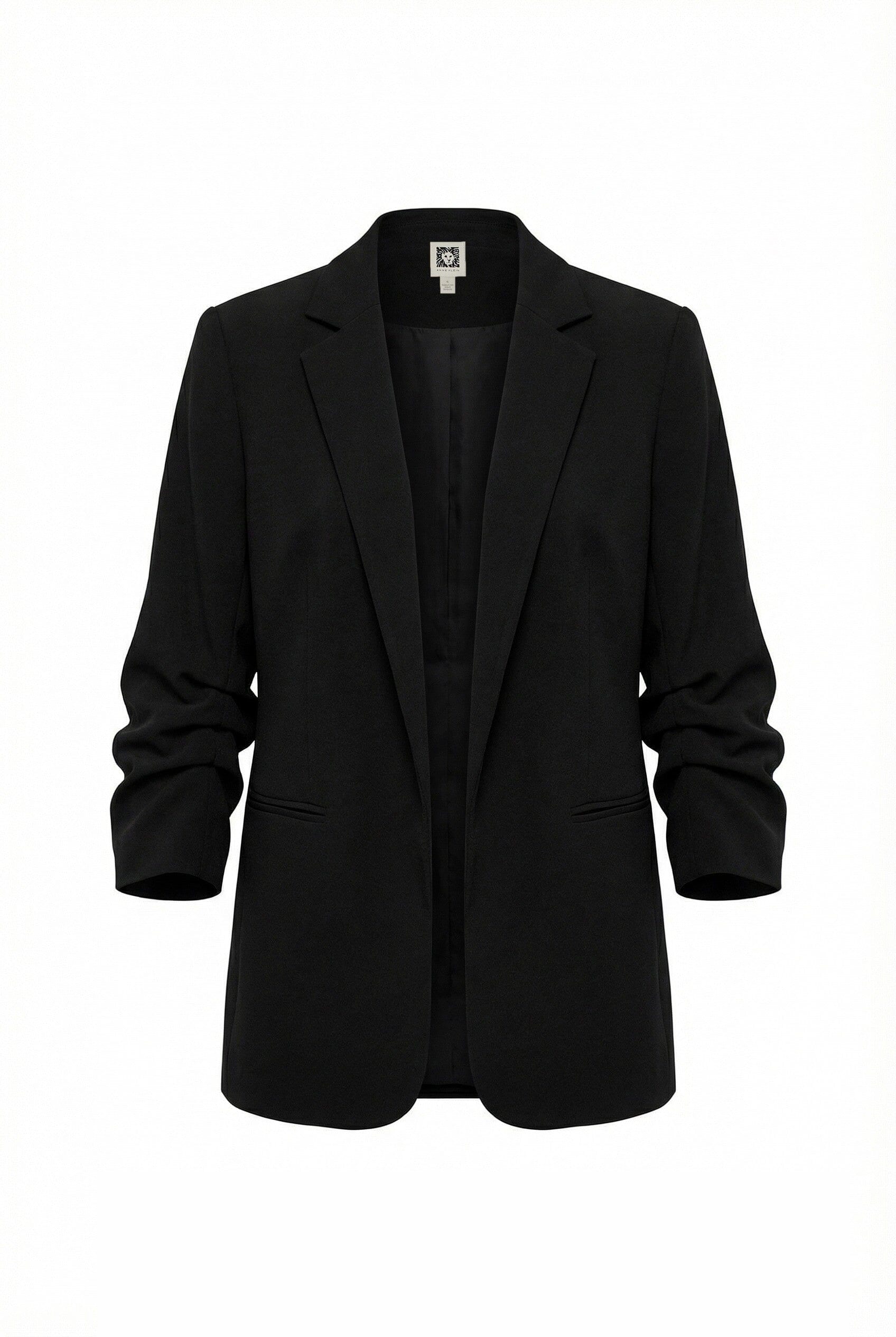 Anne Klein Anne Black Scrunch Sleeve Unlined Open Front Jacket