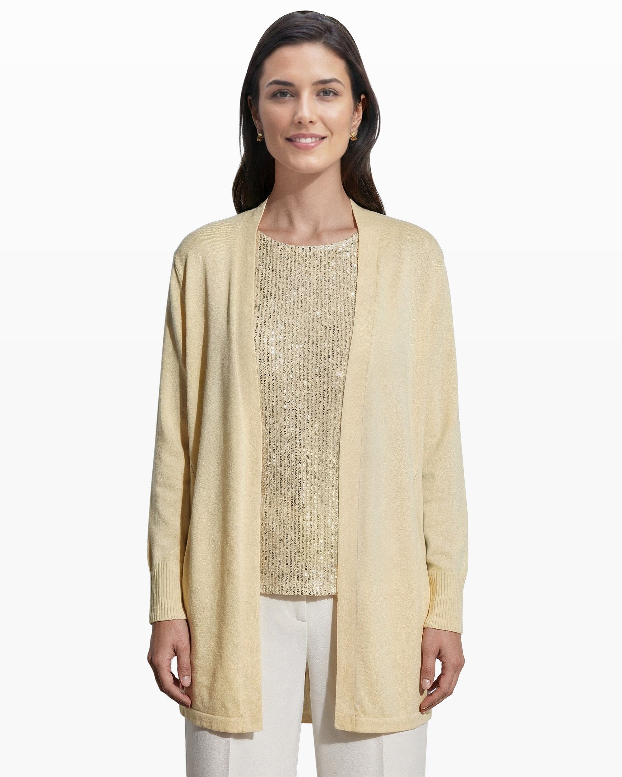 Anne Klein Whisper Yellow Kissing Front Long Sleeve Cardigan with Pockets