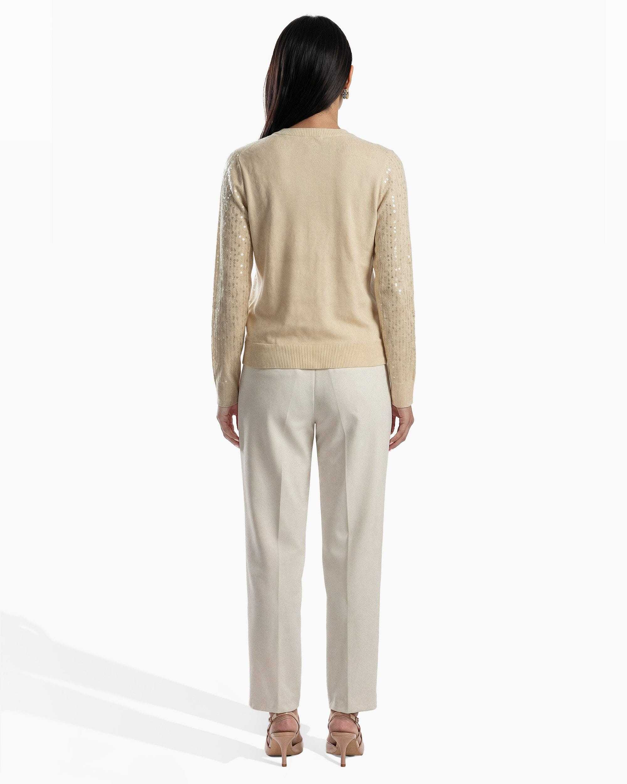 Anne Klein Crew Neck Knit Cardigan with Sequins