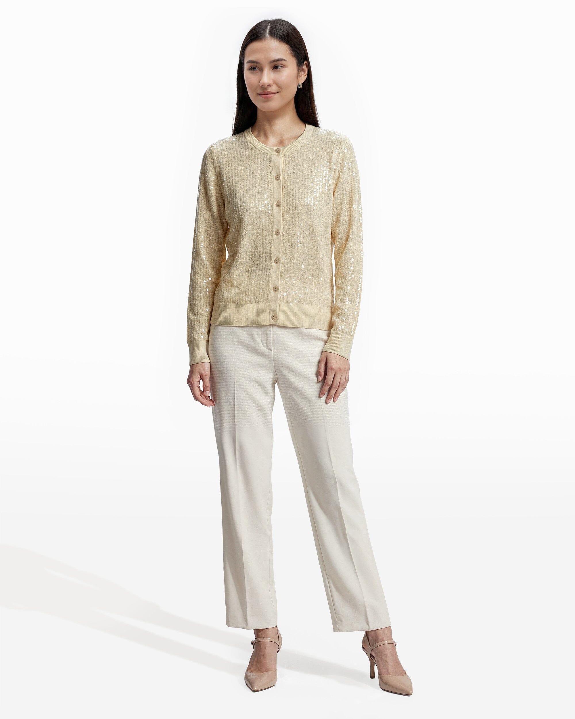 Anne Klein Crew Neck Knit Cardigan with Sequins