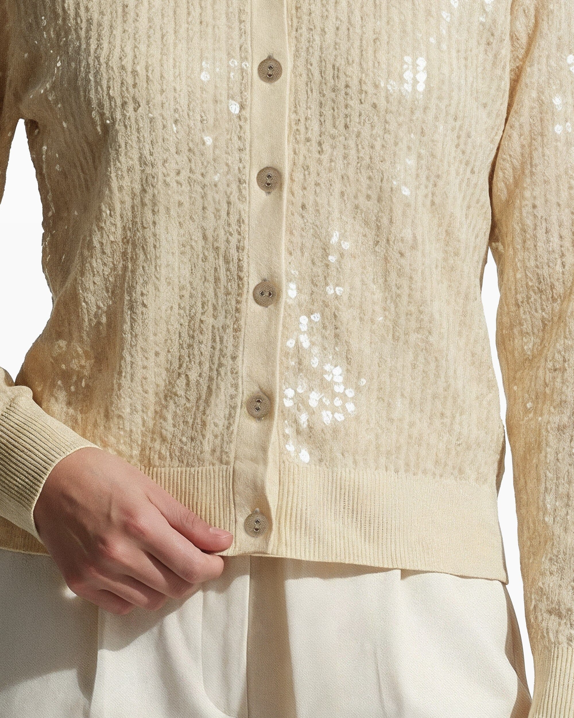Anne Klein Crew Neck Knit Cardigan with Sequins