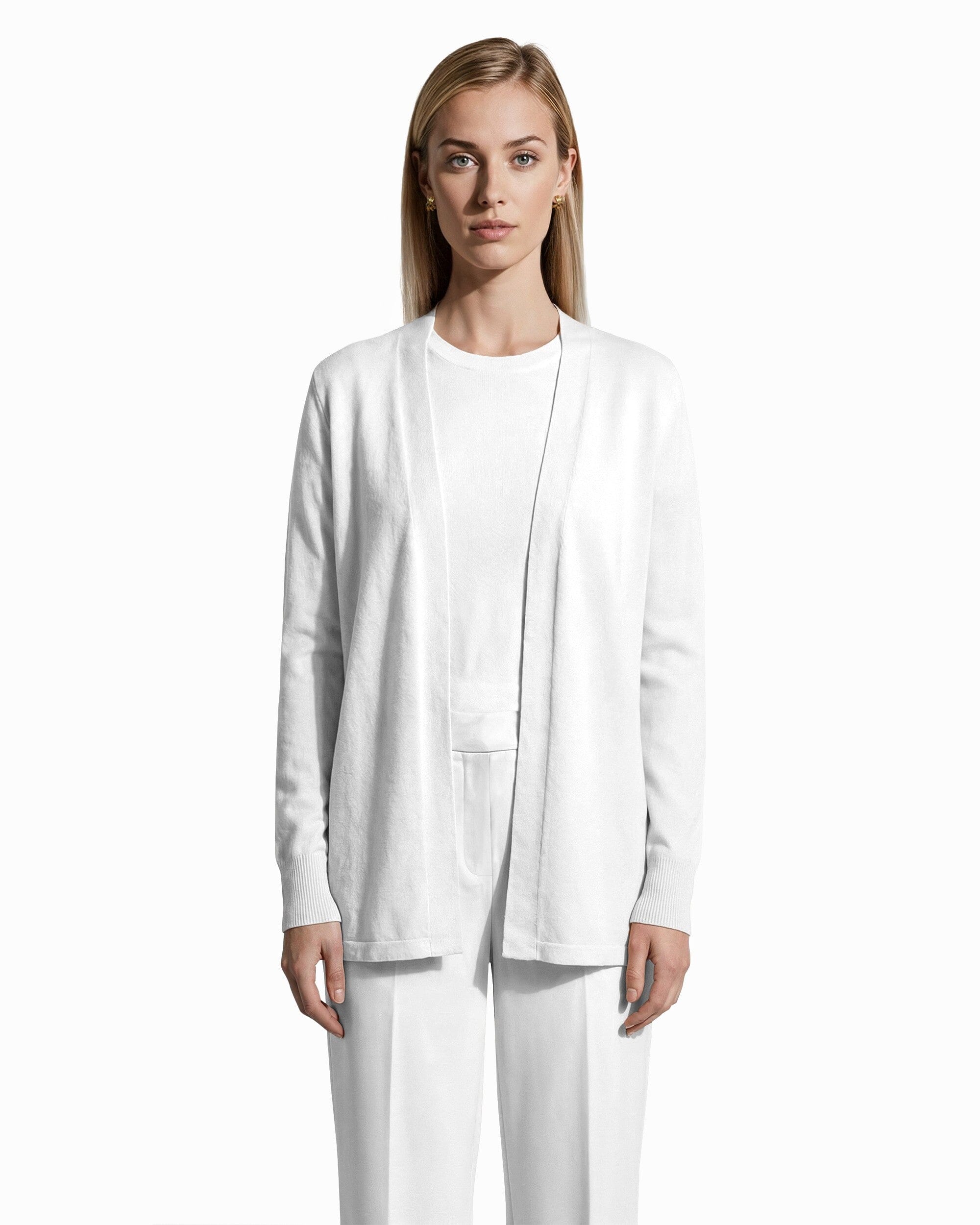 Anne Klein White Dove Kissing Front Long Sleeve Cardigan with Pockets