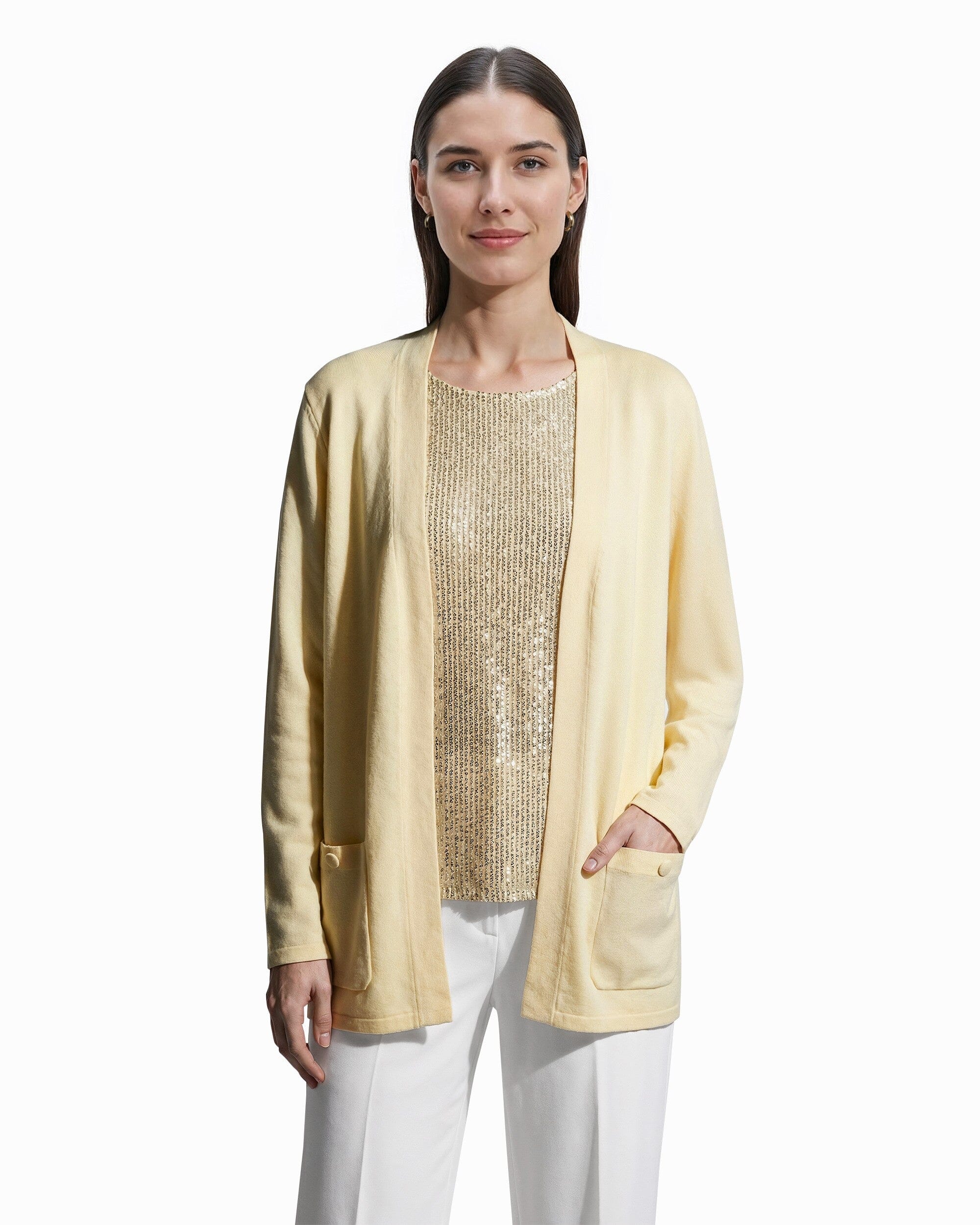 Anne Klein Whisper Yellow Malibu Cardigan Kissing Front