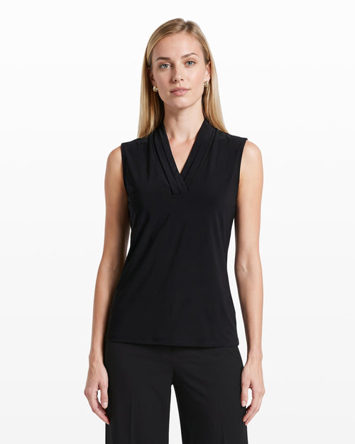 Anne Klein V-Neck Triple Pleat Top