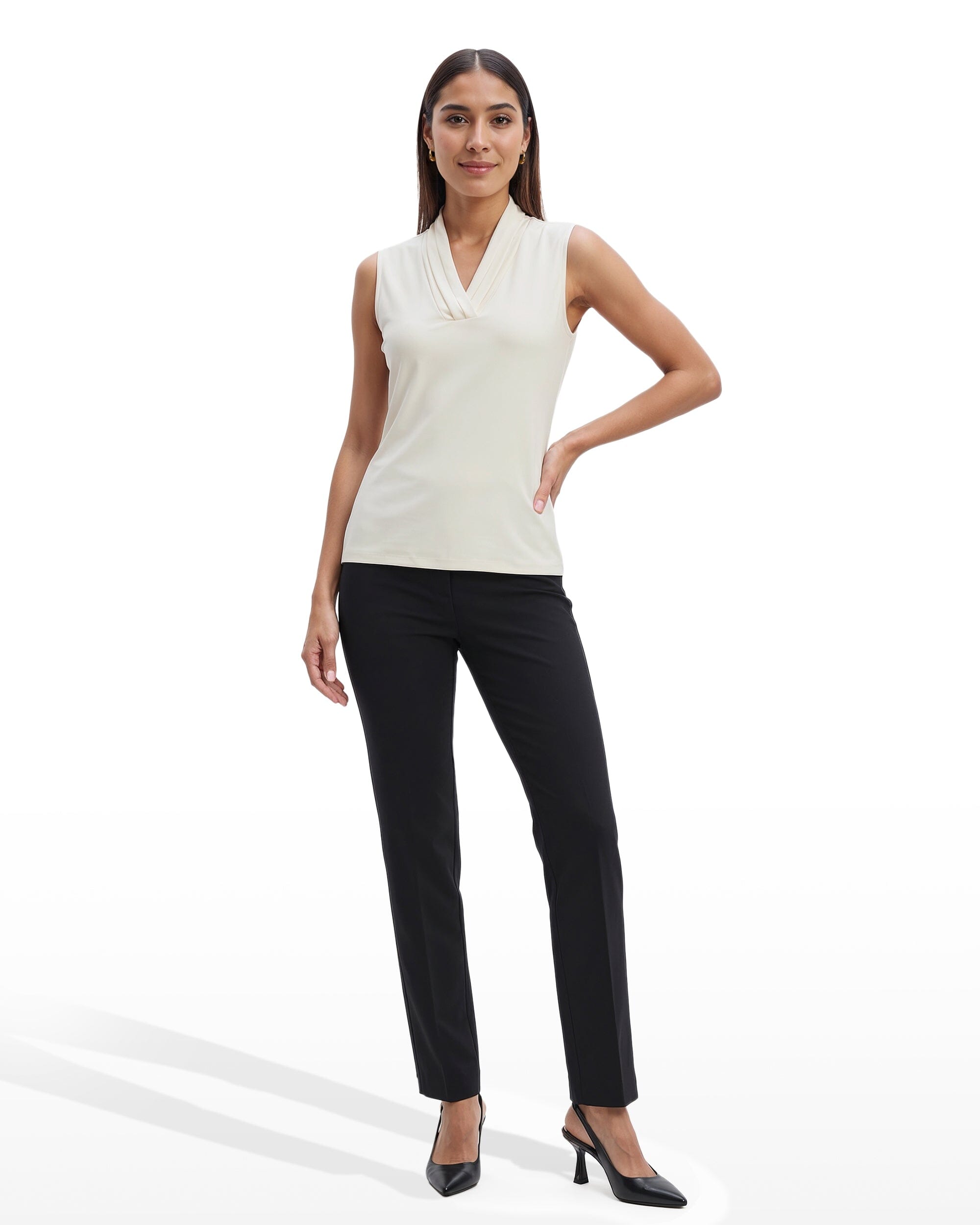 Anne Klein V-Neck Triple Pleat Top