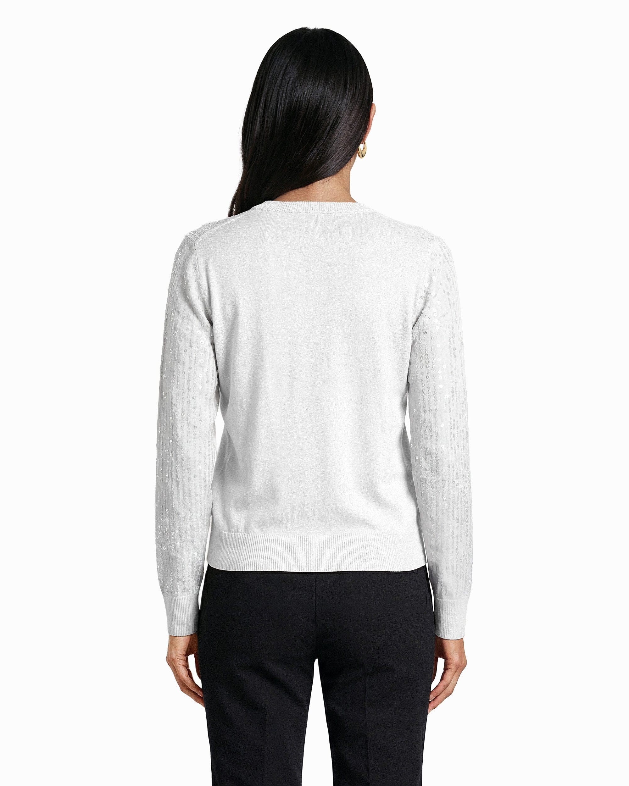 Anne Klein Crew Neck Knit Cardigan with Sequins