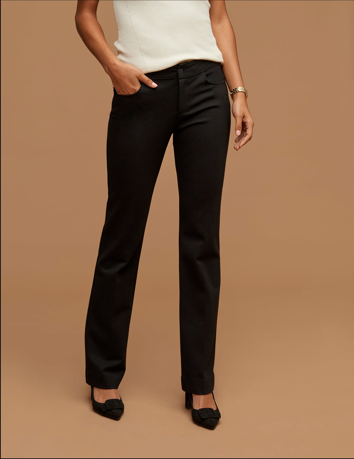 Anne Klein Black Fly Front Boot Cut Pant