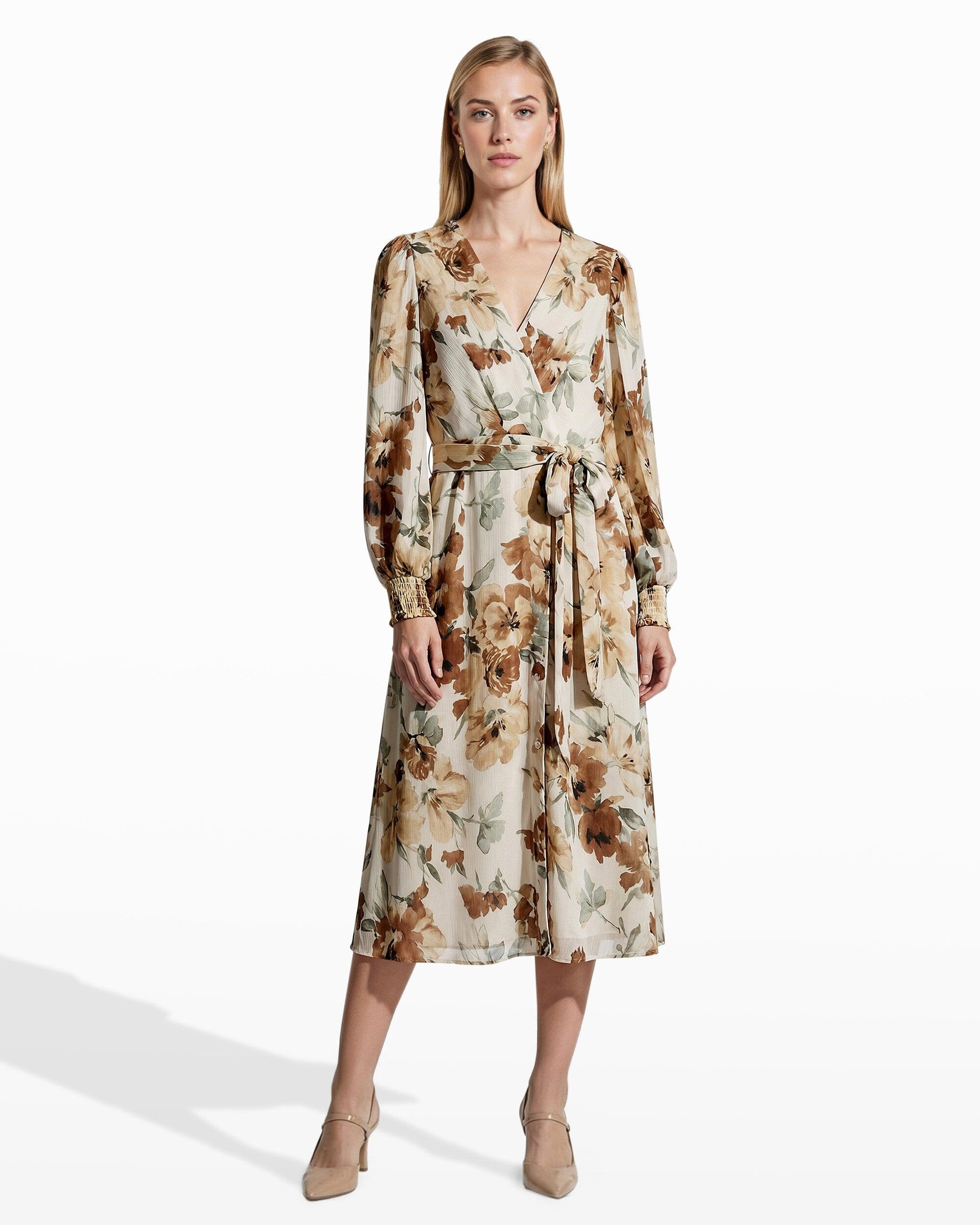 Handkerchief Hem Chiffon Dress with Smocked Cuffs Clothing Kasper