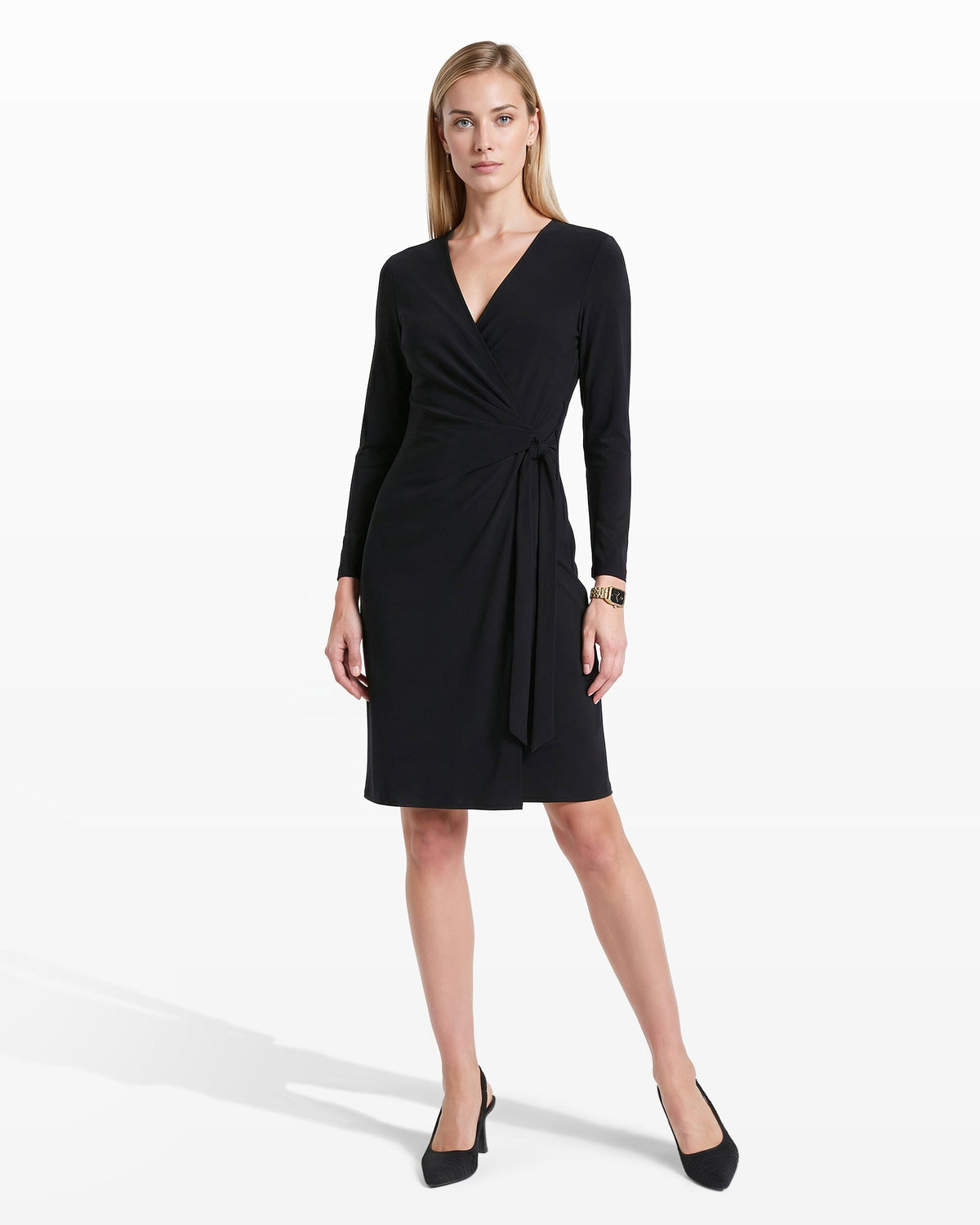 Anne Klein Anne Black Faux Wrap Dress