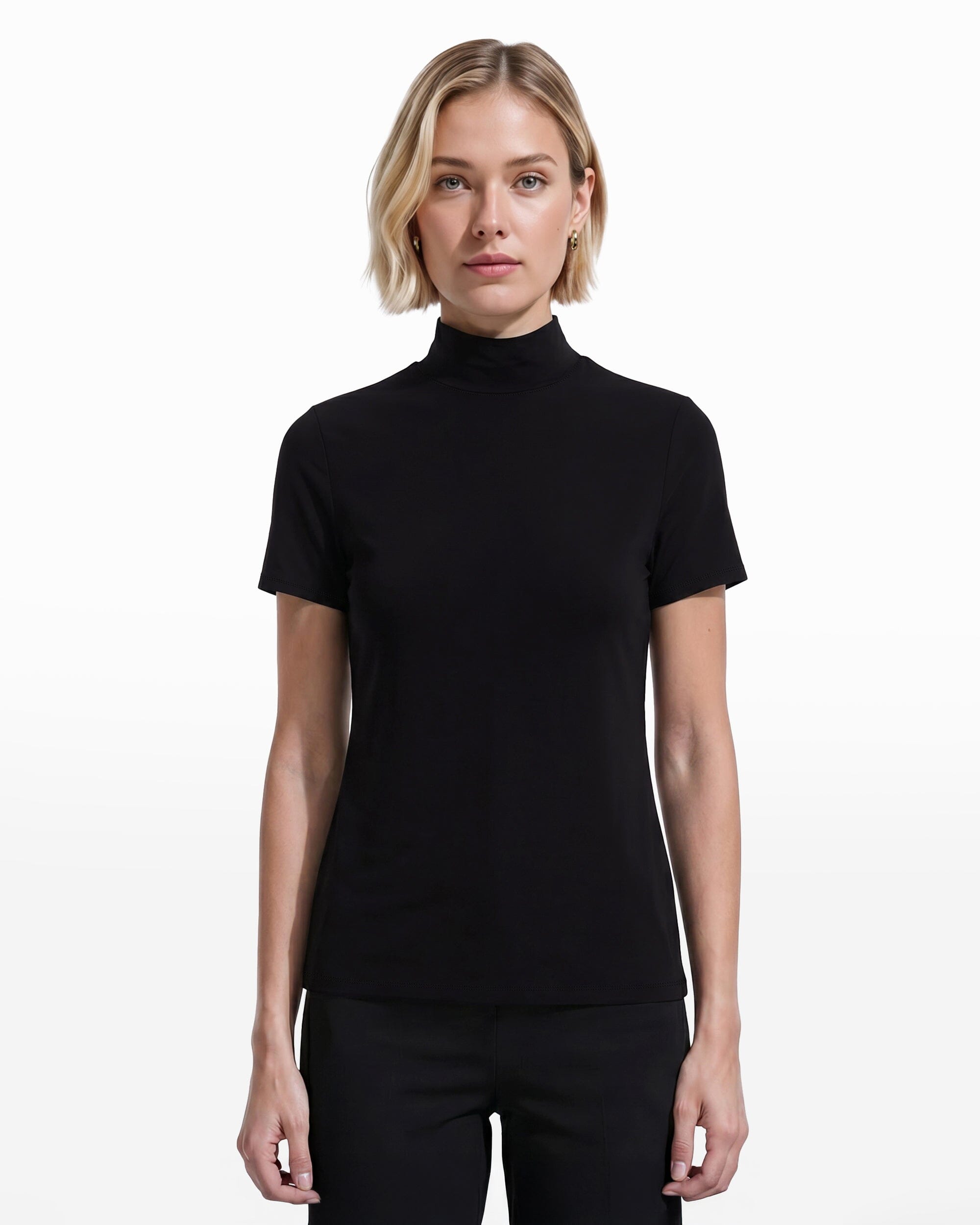 Anne Klein Short Sleeve Mock Neck Knit Top