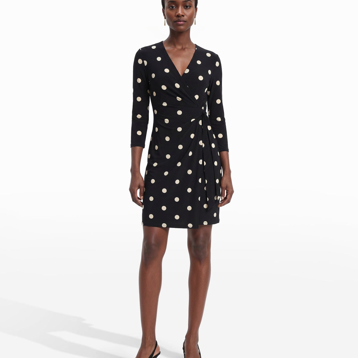 Dot Print Faux Wrap Dress