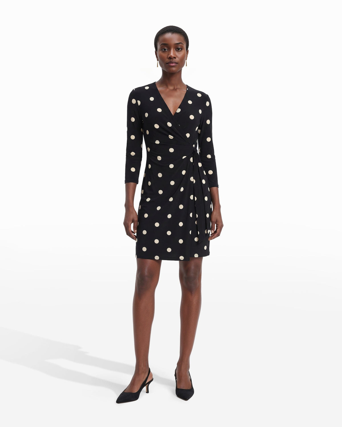 Anne Klein Anne Black/Anne White Dot Print Faux Wrap Dress