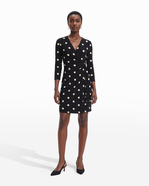 Anne Klein Anne Black/Anne White Dot Print Faux Wrap Dress