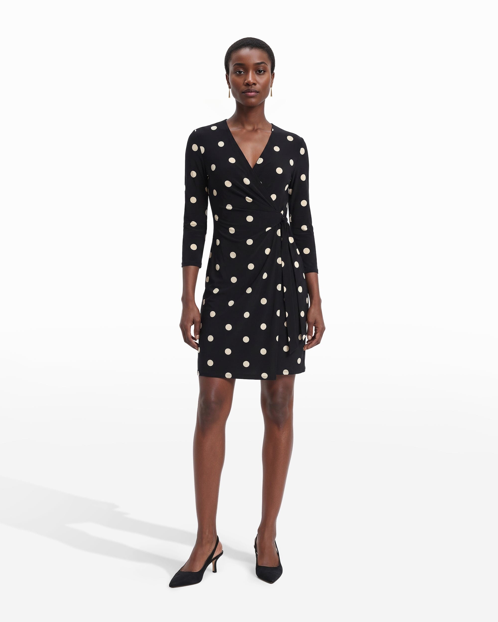 Anne Klein Anne Black/Anne White Dot Print Faux Wrap Dress