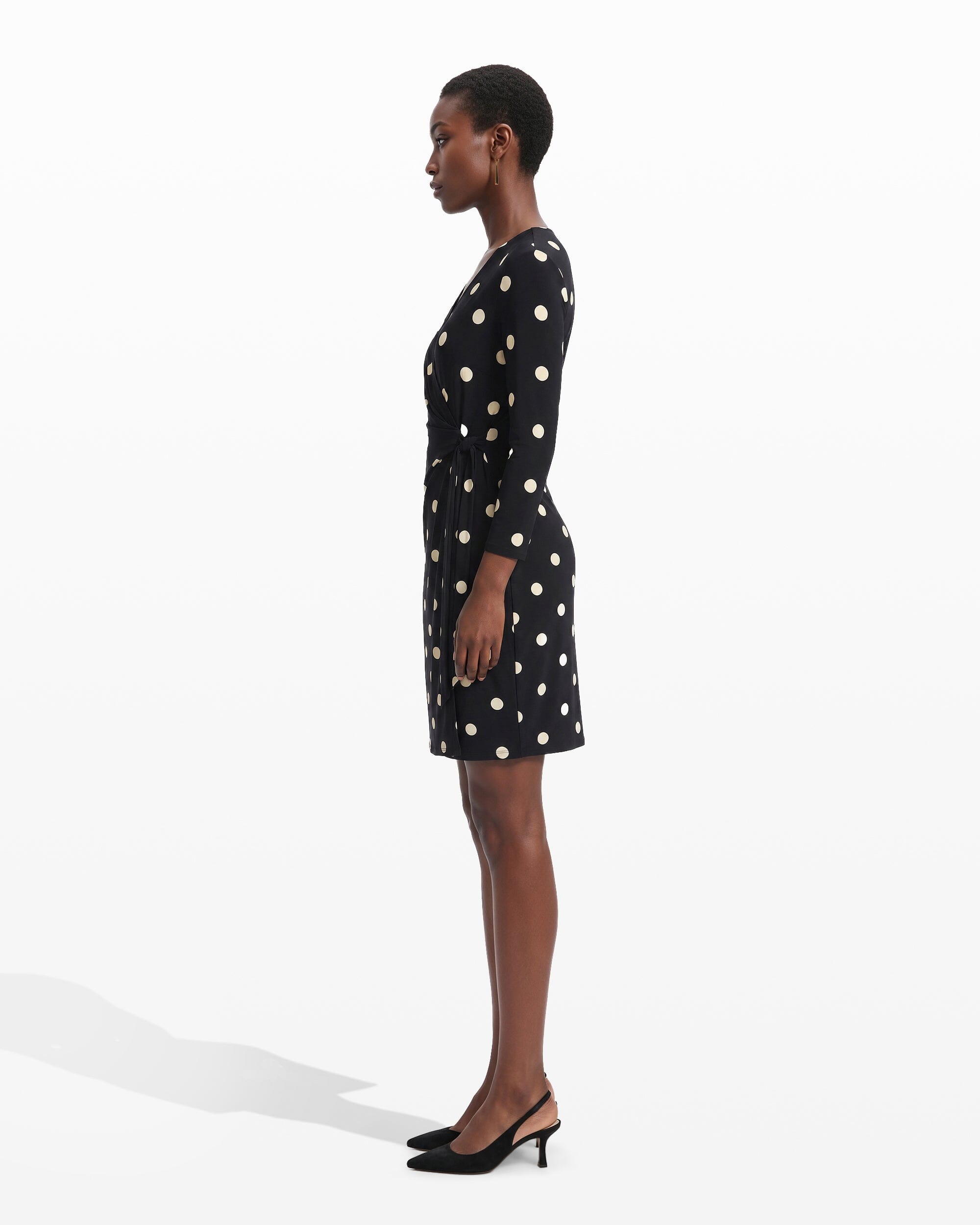 Dot Print Faux Wrap Dress