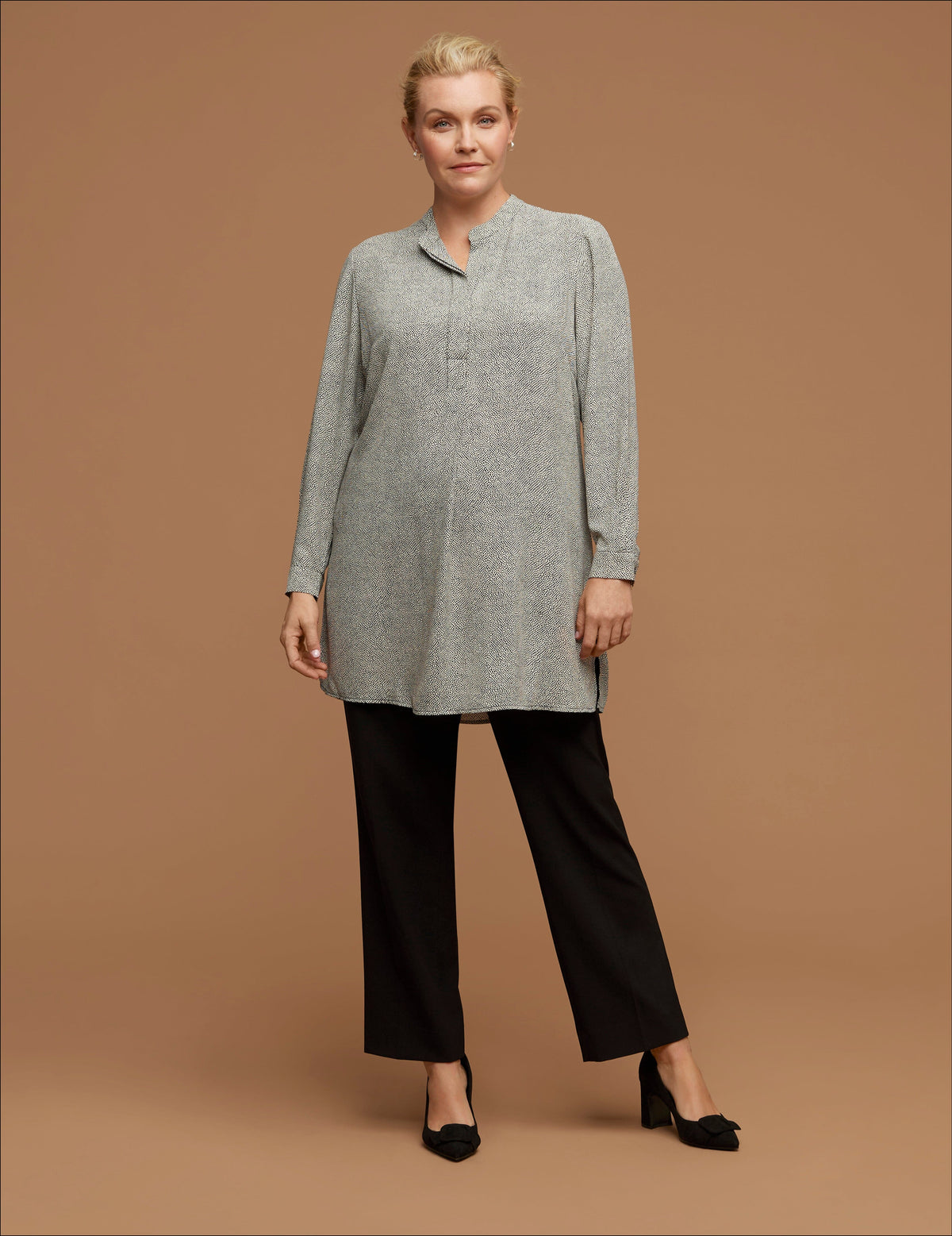 Anne Klein Anne White/Anne Black Plus Size Rambling Dot Nehru Tunic