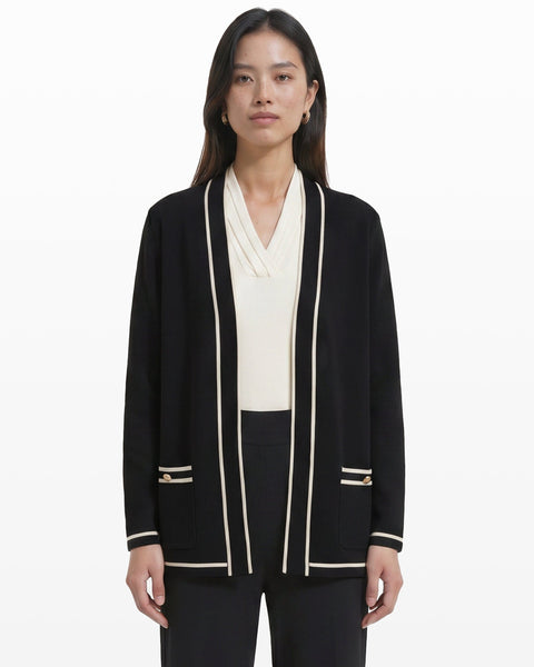 Open-Front Cardigan with Contrast Tipping | Anne Klein