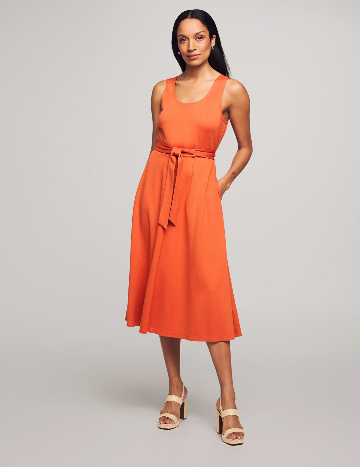 Anne Klein Orange Spice Serenity Knit Tank Dress With Belt- Clearance
