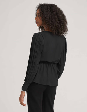 Anne Klein  Pleated Sleeve V-Neck Blouse- Clearance