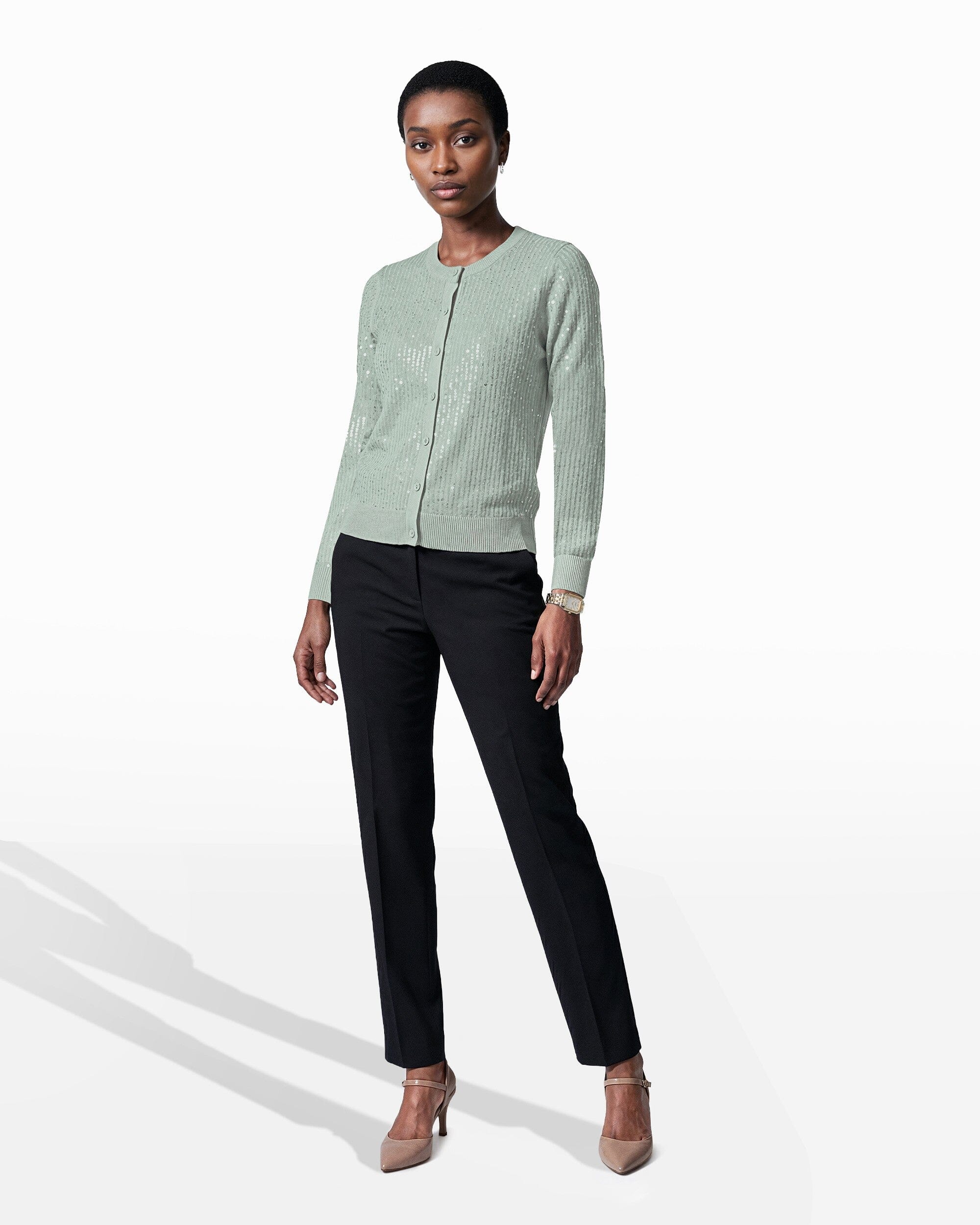 Crew Neck Knit Cardigan with Sequins Clothing Kasper