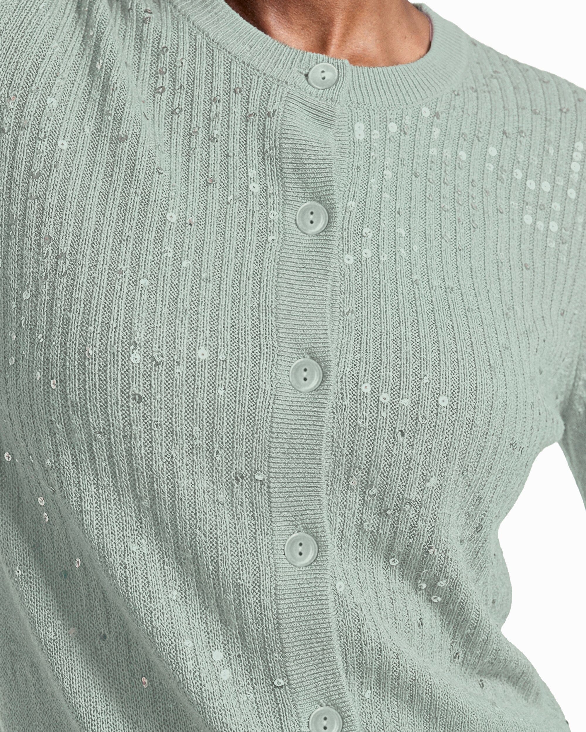 Crew Neck Knit Cardigan with Sequins Clothing Kasper