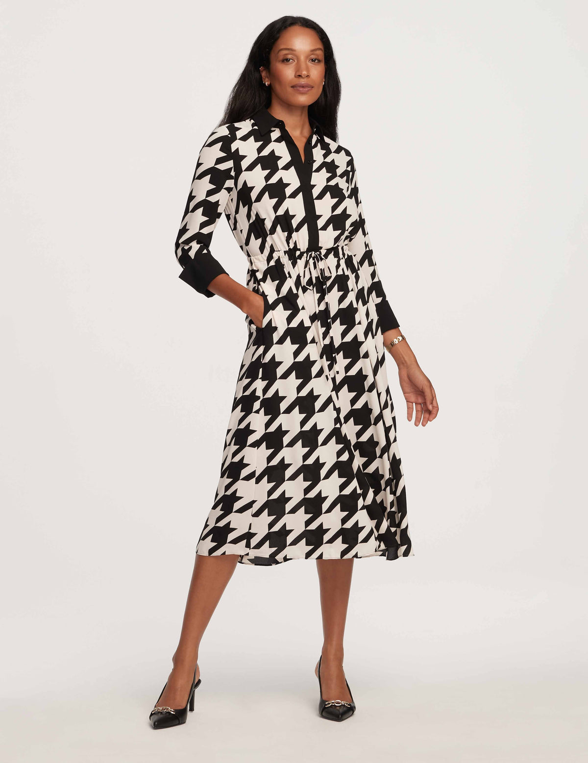 Anne Klein Anne Black/ Anne White Drawstring Shirt Dress- Sale