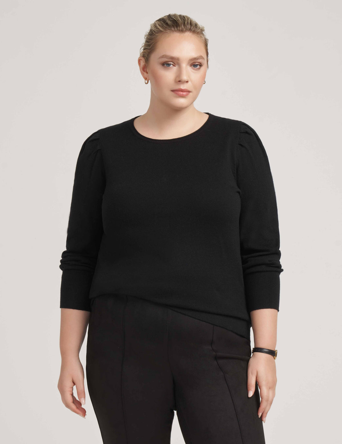 Anne Klein  Plus Size Cotton Cashmere Puff Sleeve With Crew Neck- Sale