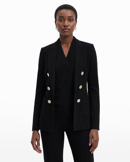 Anne Klein Anne Black Faux Double Breasted Blazer With Patch Pockets