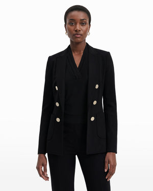 Anne Klein Anne Black Faux Double Breasted Blazer With Patch Pockets