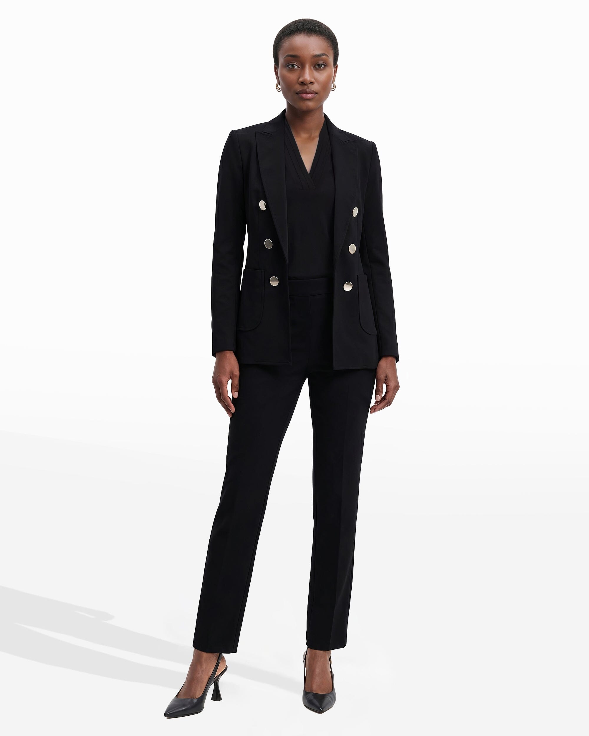 Anne Klein Faux Double Breasted Blazer With Patch Pockets