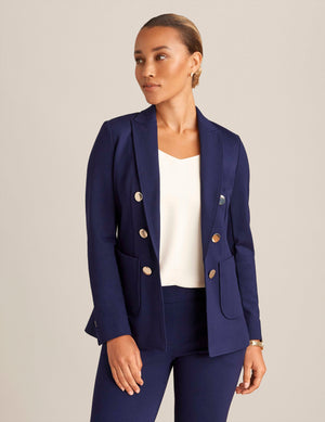 Anne Klein  Compression Collection Faux Double Breasted Jacket With Patch Pockets