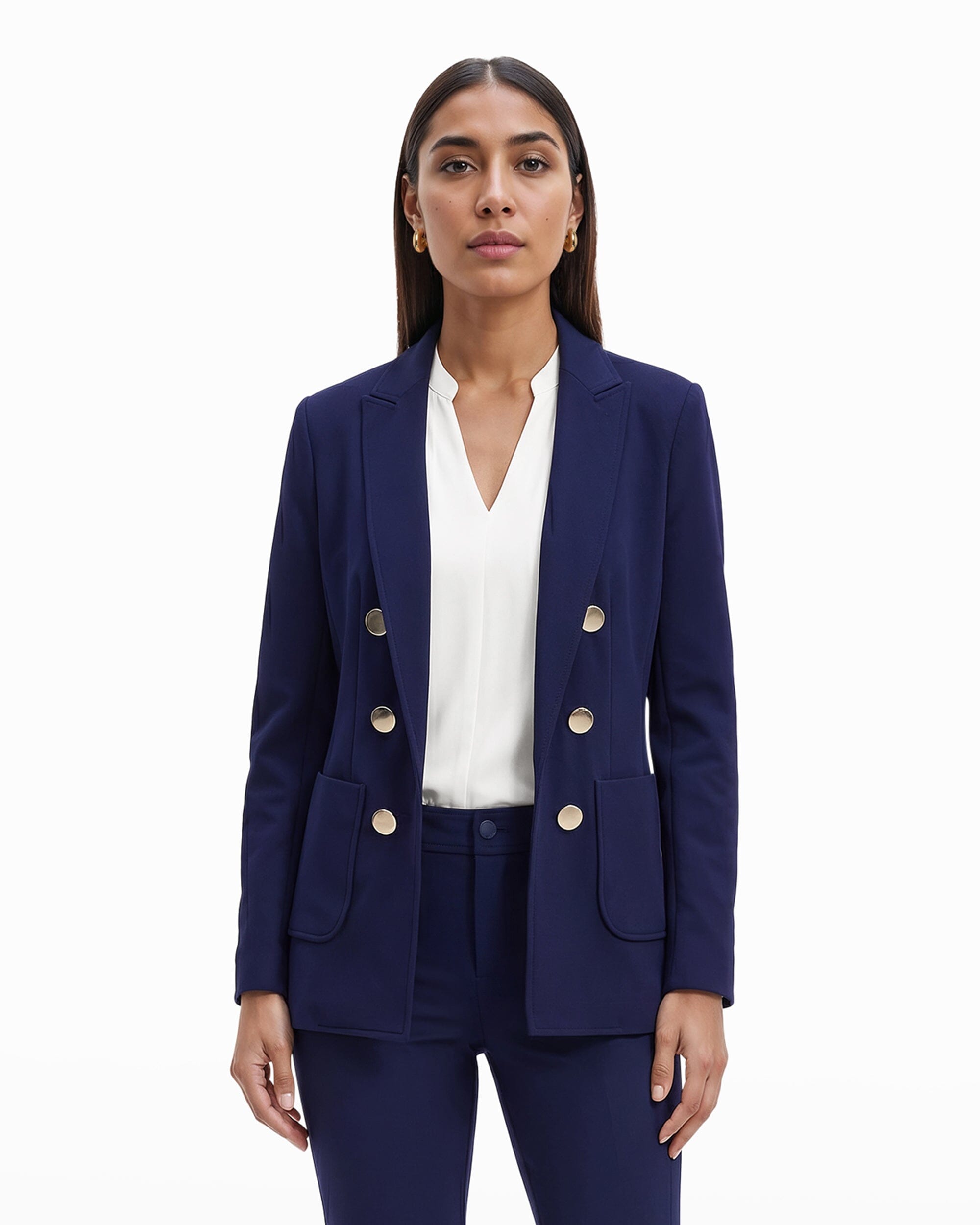 Anne Klein Compression Collection Faux Double Breasted Blazer With Patch Pockets