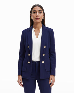 Anne Klein Compression Collection Faux Double Breasted Blazer With Patch Pockets