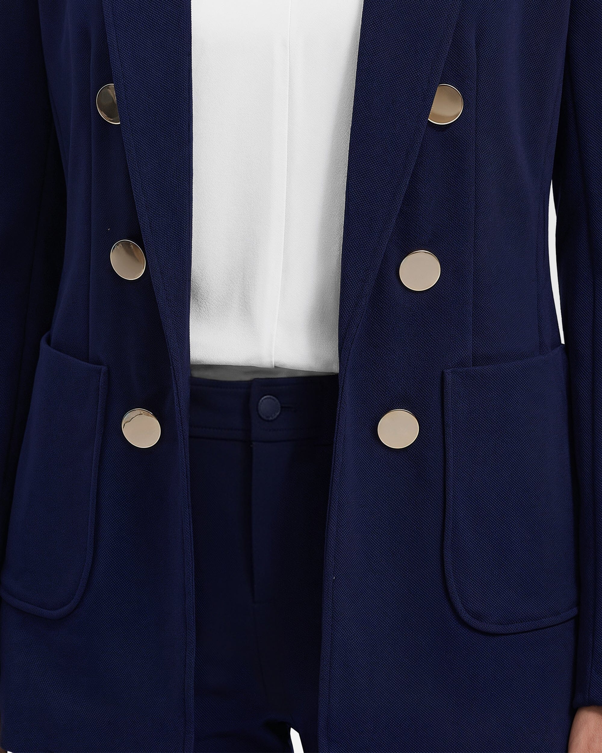 Anne Klein Compression Collection Faux Double Breasted Blazer With Patch Pockets