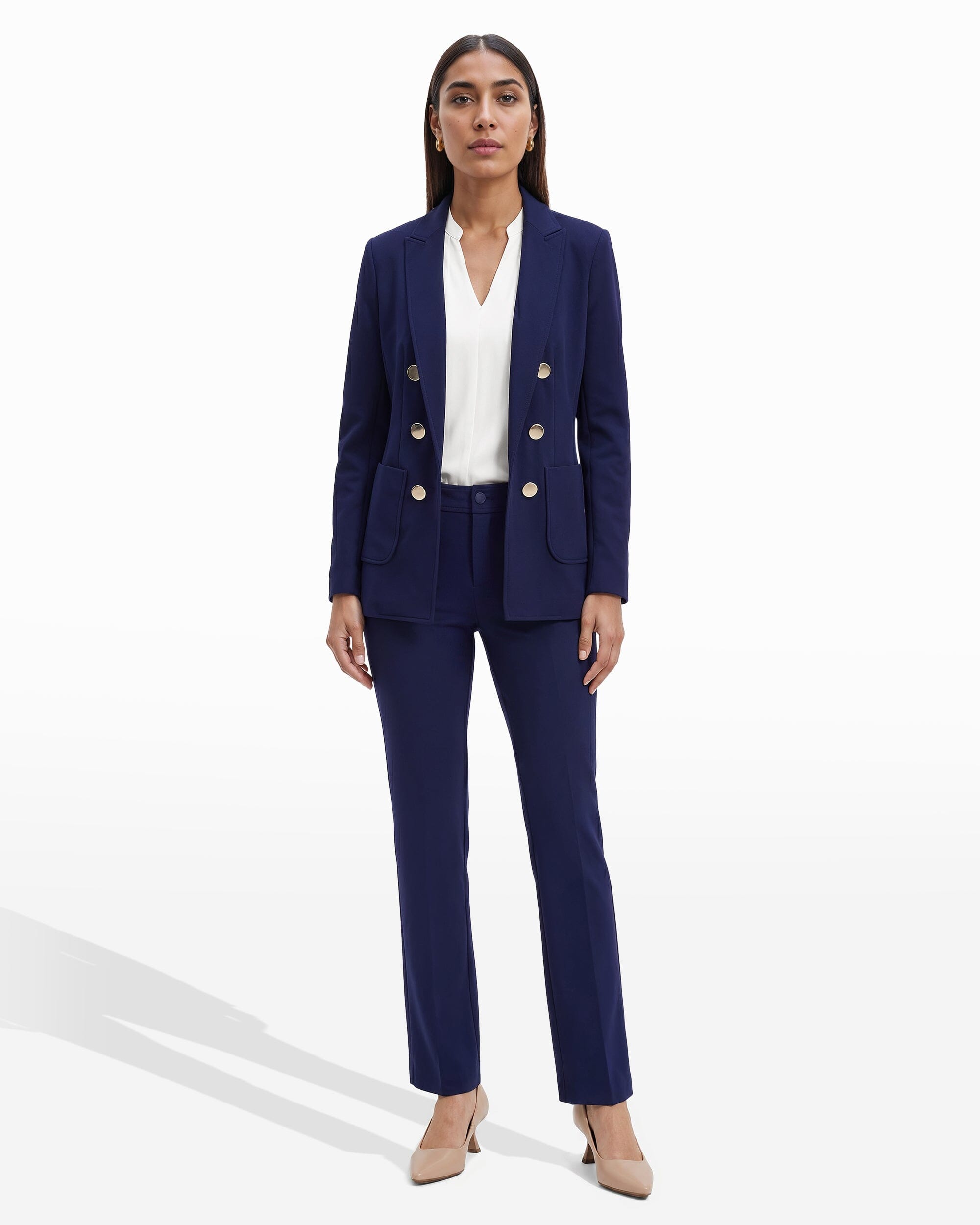 Anne Klein Compression Collection Faux Double Breasted Blazer With Patch Pockets