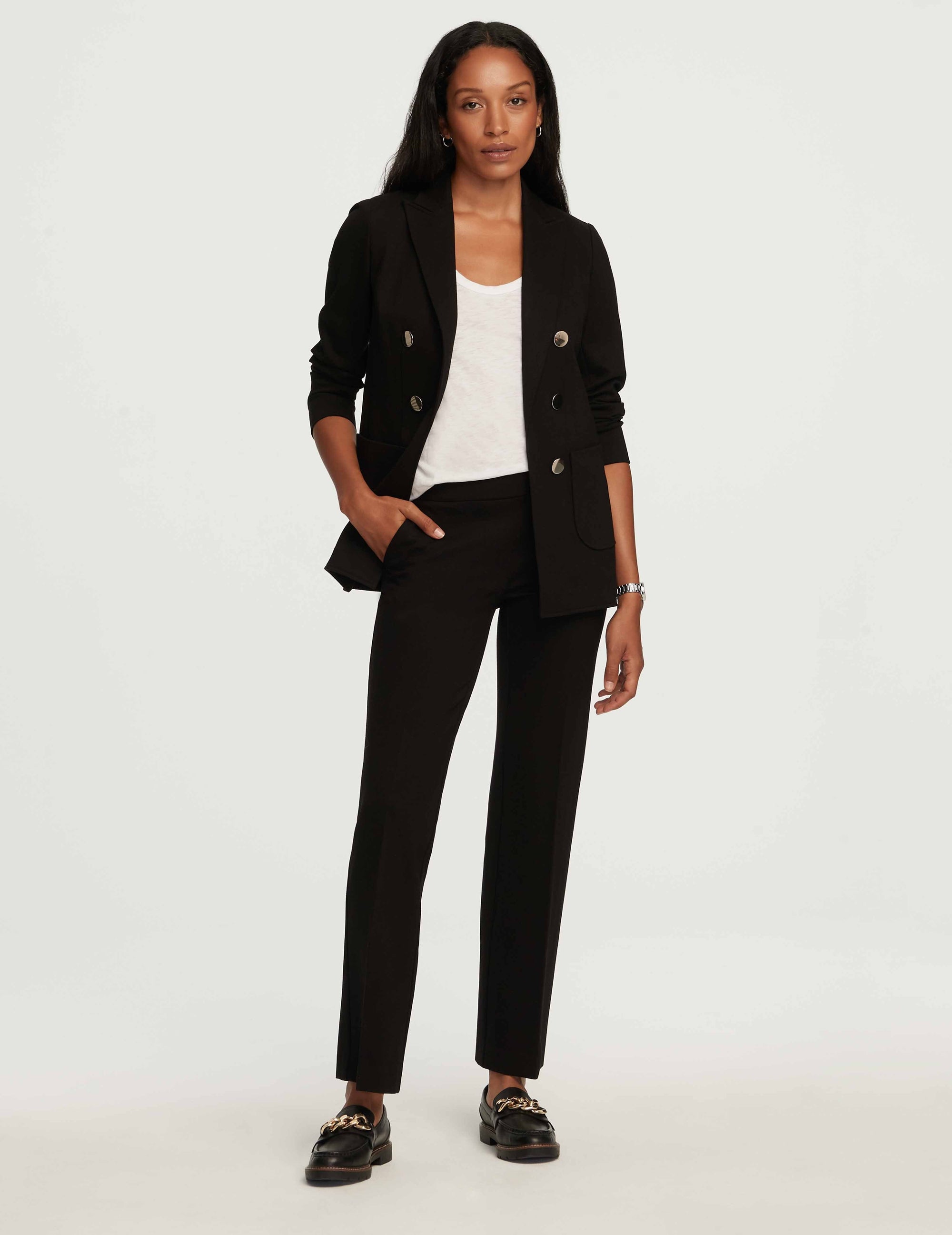 Anne Klein Plus Compression Faux Double Breasted Jacket