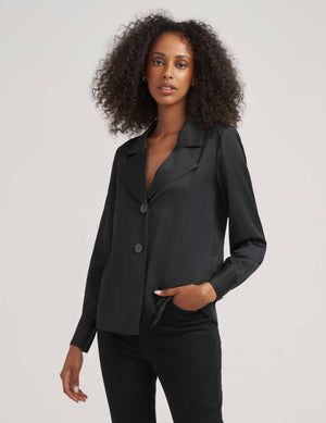 Anne Klein Anne Black Two Button Notch Collar Oversized Blouse- Sale