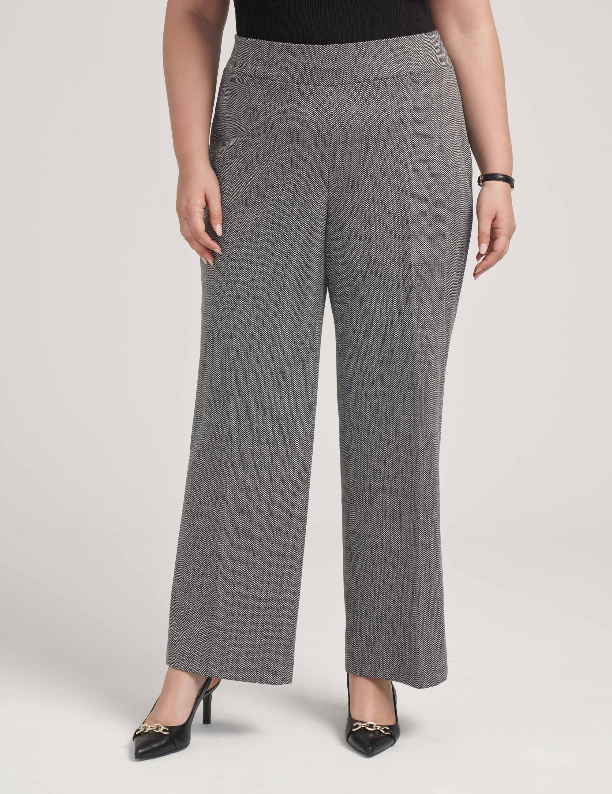 Plus Size Black Pull On Wide Leg Trousers