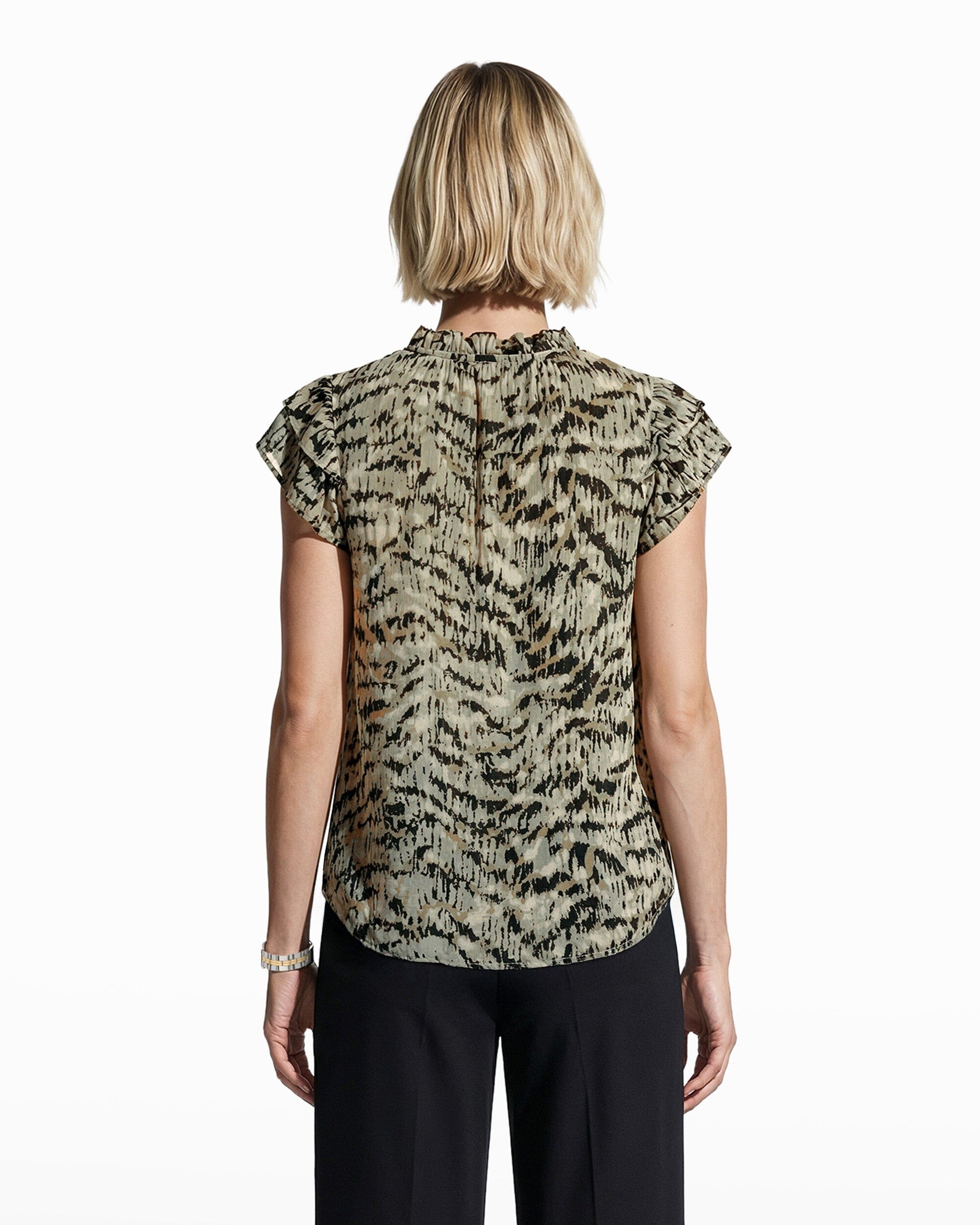 Anne Klein Ruffle Sleeve Tie Blouse with Abstract Pattern
