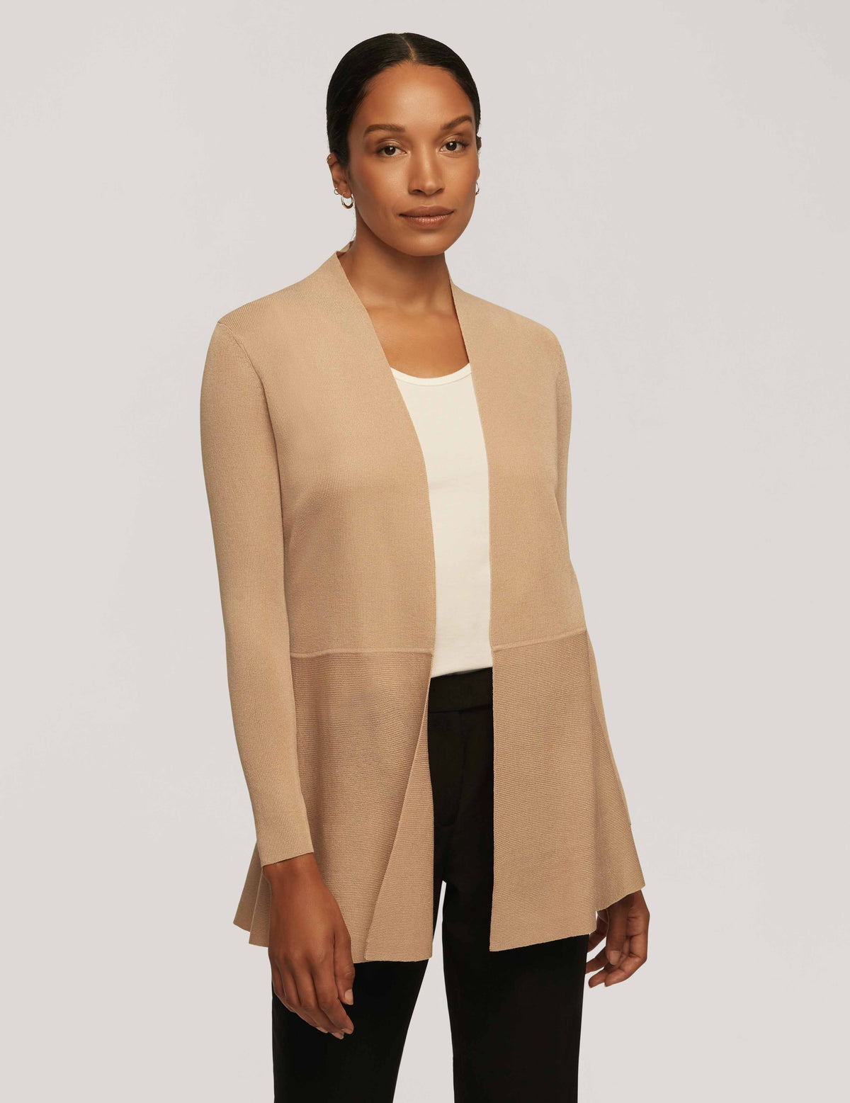 Anne Klein Latte Long Cardigan With Waist Seam- Sale