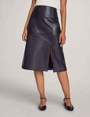 Anne Klein Anne Black Hollywood Vegan Leather Slit Front Skirt