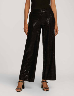 Anne Klein Anne Black Linear Shine Pull On Wide Leg Pant- Sale