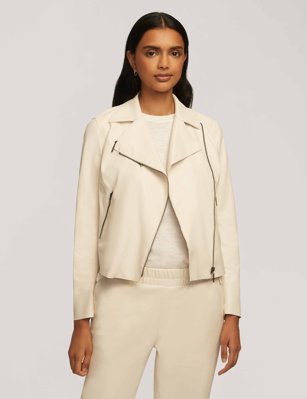 Anne Klein  Vegan Leather Zip Front Moto Jacket- Sale