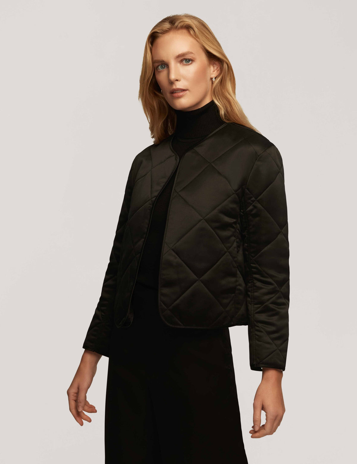 Anne Klein  Satin Diamond Collarless Quilted Jacket- Clearance