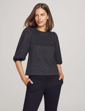 Anne Klein Anne Black Shimmer Tweed Balloon Sleeve Pullover- Sale