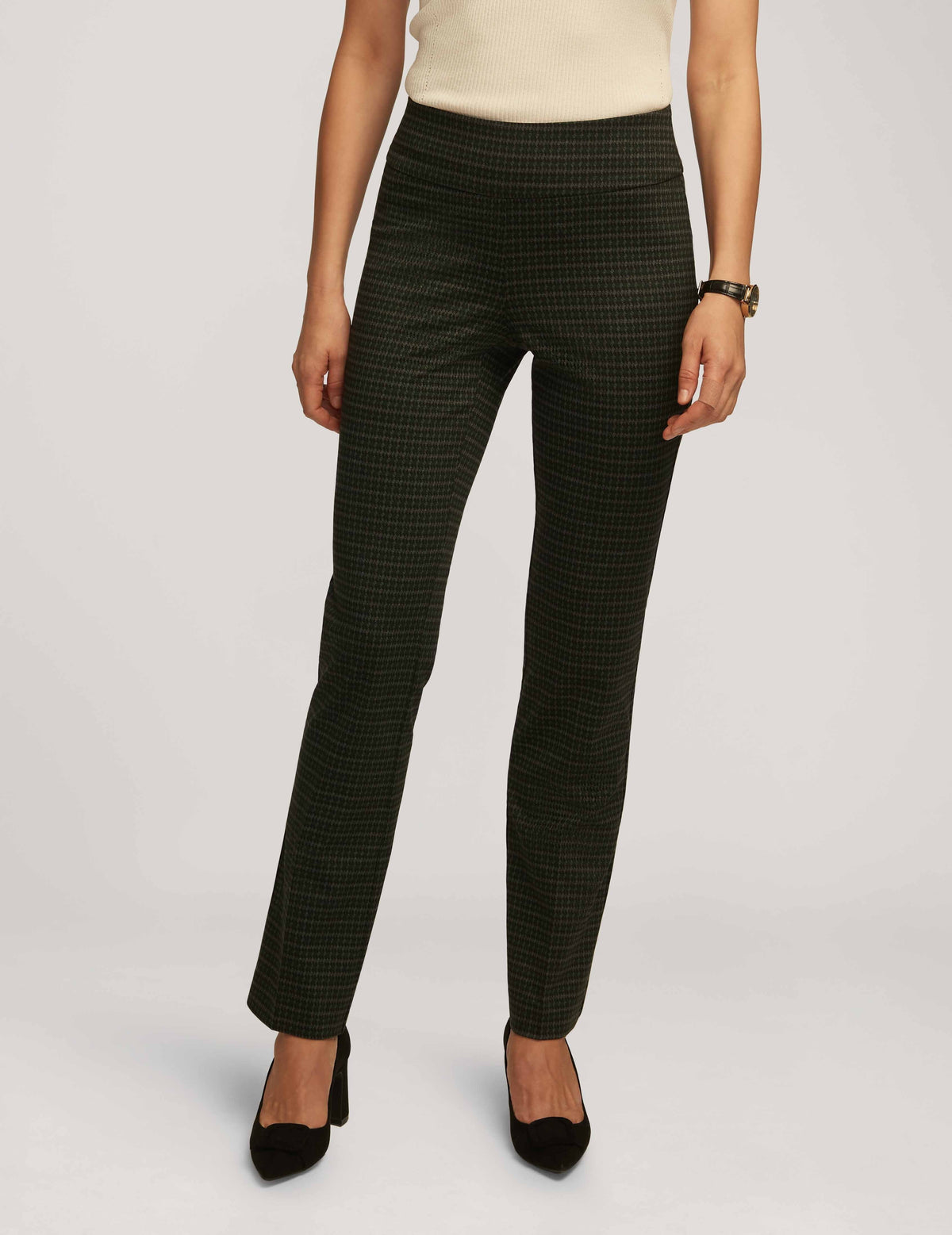 Anne Klein  Houndstooth Printed Compression High Rise Pull On Bootleg- Sale