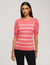 Anne Klein Camellia/Bright White Short Puff Sleeve Crew Neck With Stripes- Clearance